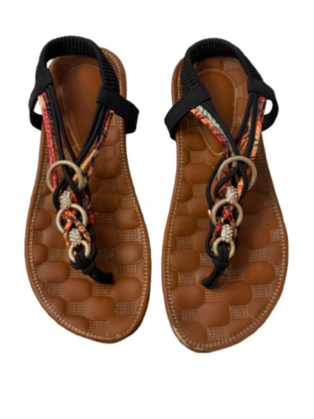 Patrizia Gadelina Embellished T Strap Sandals EU 38 Boho Rhinestone Comfort - Picture 2 of 7